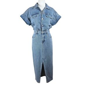 Idem Ditto Denim Cotton Short Sleeve One Piece Dress with Button Detail Small